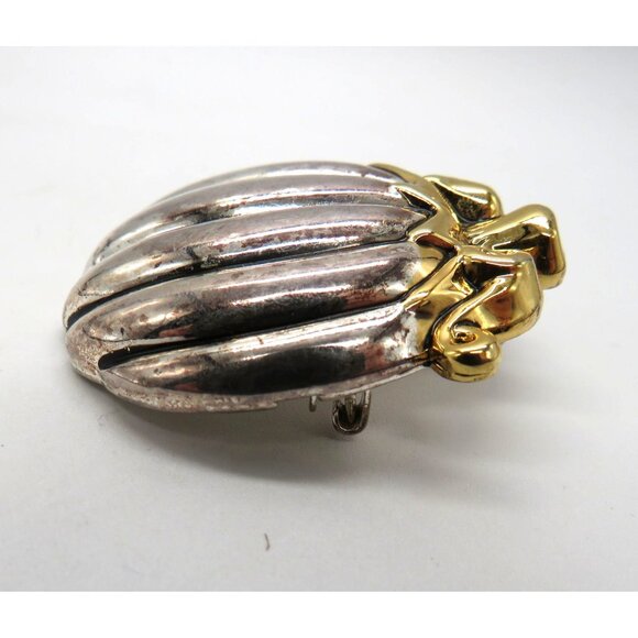 Vintage Best Brooch Pendant 2" Pumpkin Shaped Silver Gold Tone Vintage - Picture 4 of 11